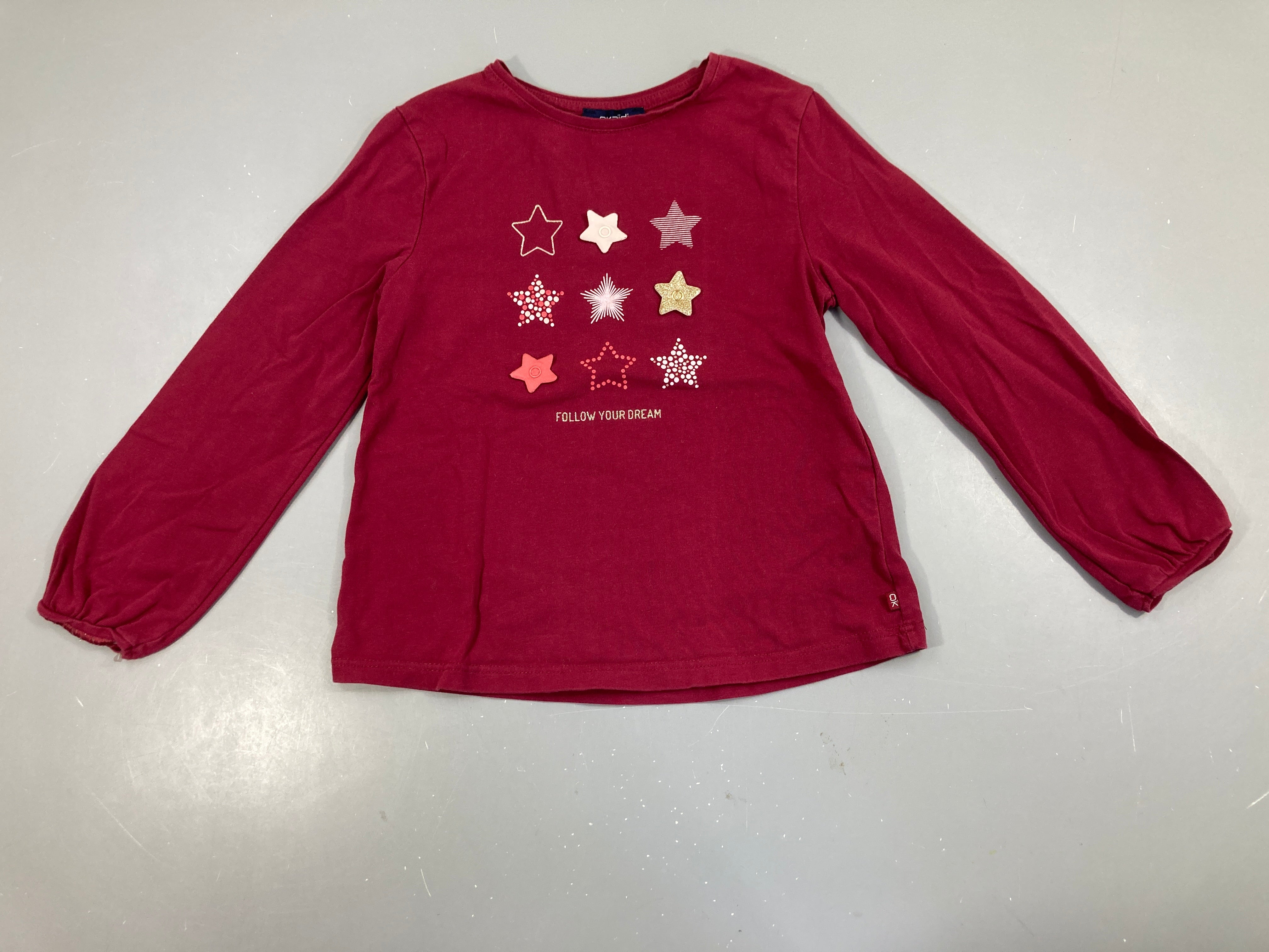 T-shirt m.l bordeaux étoiles pressions