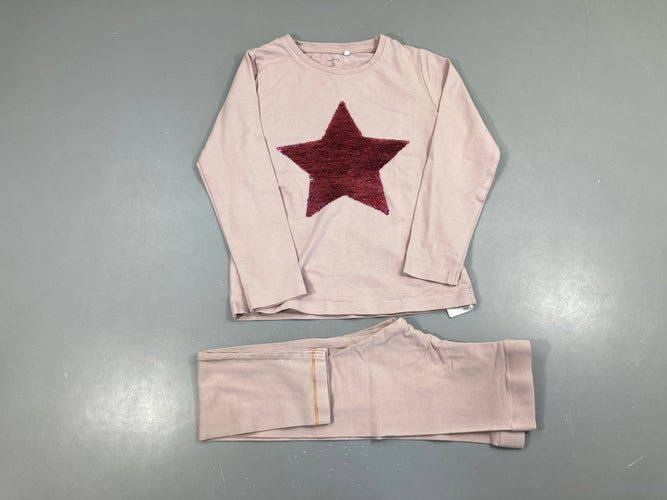 T-shirt m.l rose étoiles sequins réversibles + legging un peu délavé, moins cher chez Petit Kiwi