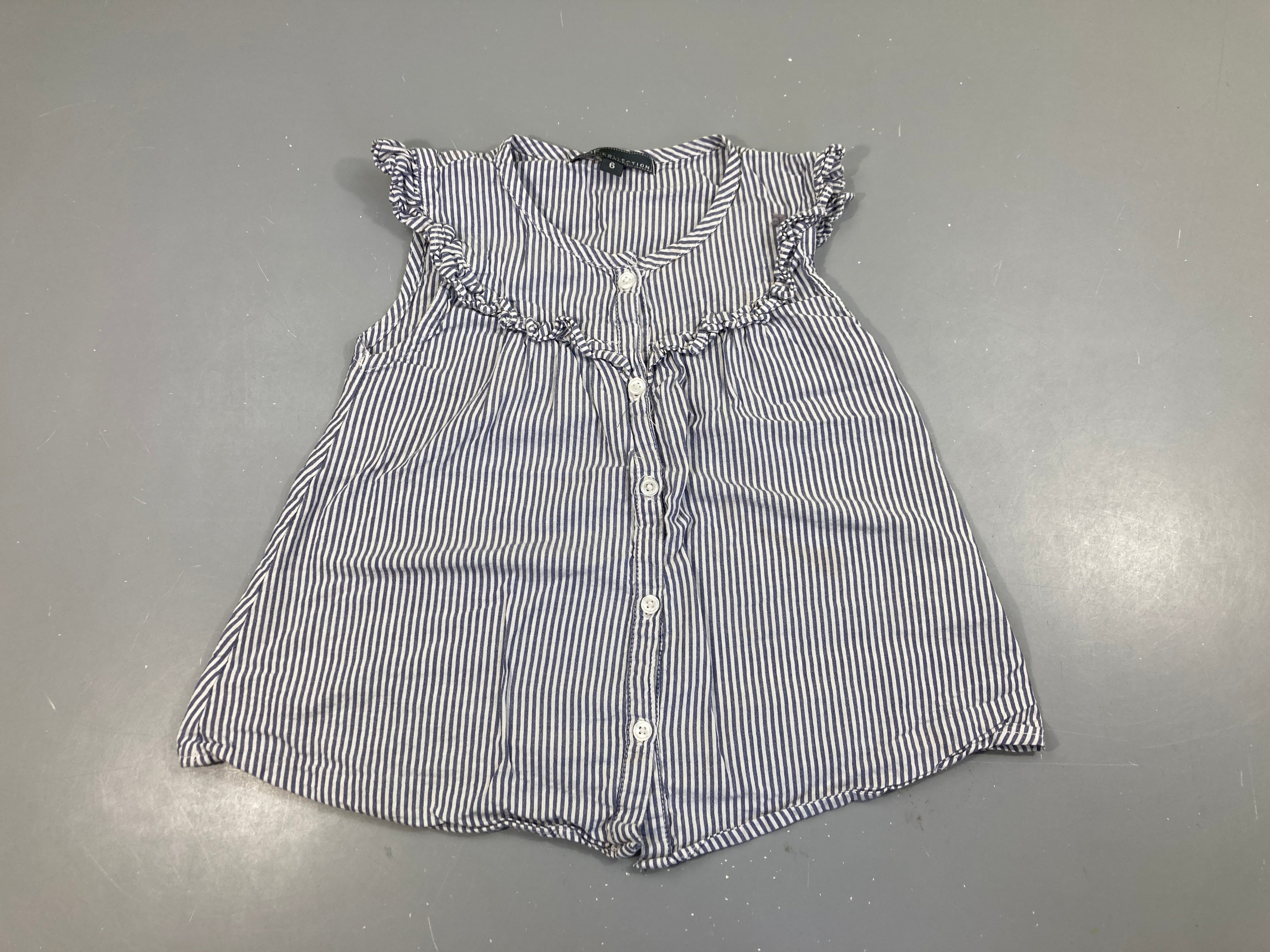 Chemisier m.c bleu ligné blanc froufrous