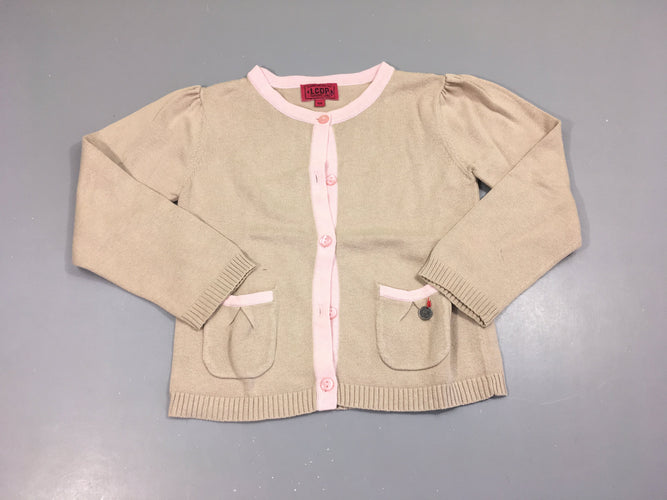 Gilet beige bords roses pâles, moins cher chez Petit Kiwi