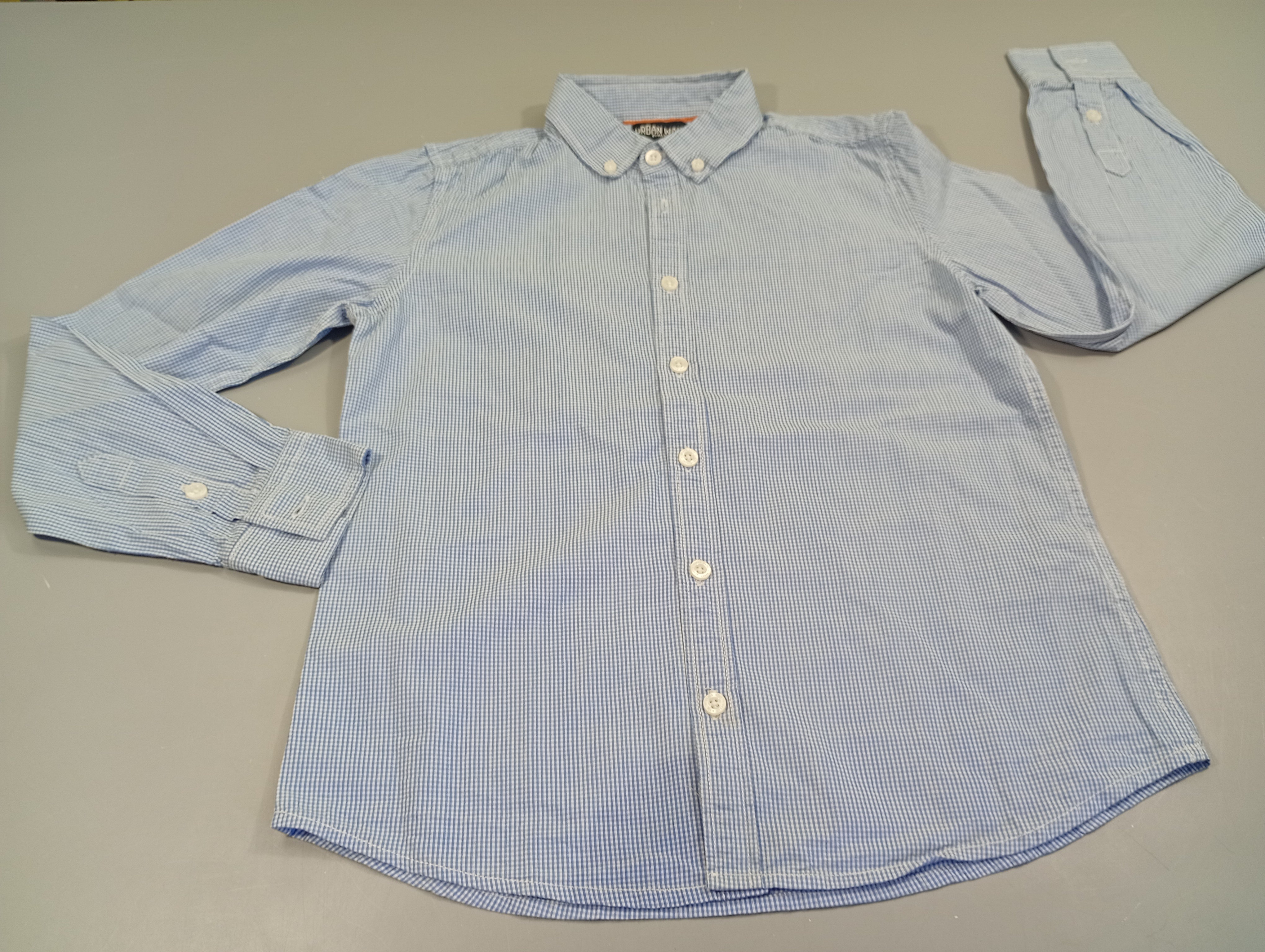 Chemise m.l à petits carreaux bleu clair et blanc