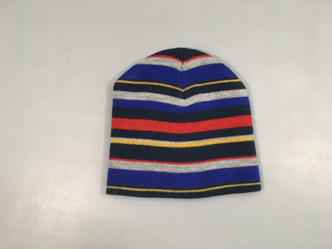 Bonnet rayé bleu-rouge-gris, moins cher chez Petit Kiwi