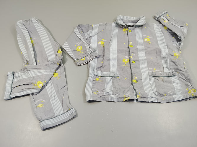 Pyjama  2pcs en flanelle gris bleuté  extraterrestres verts, un peu bouloché, moins cher chez Petit Kiwi