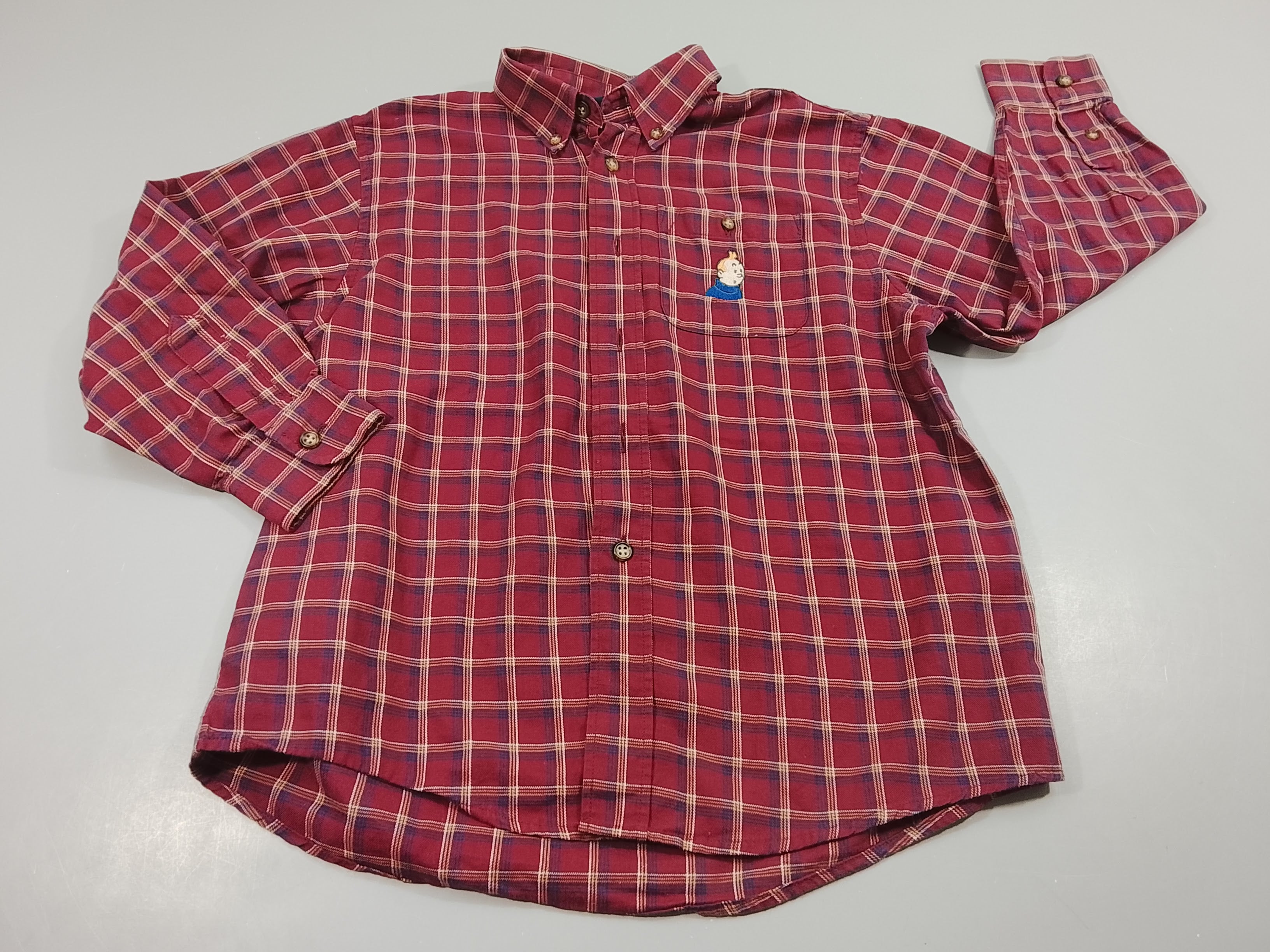 Chemise m.l bordeau à carreaux Tintin