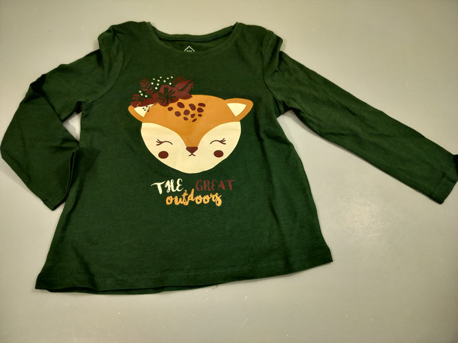 T-shirt m.l vert  tête de renarde, moins cher chez Petit Kiwi