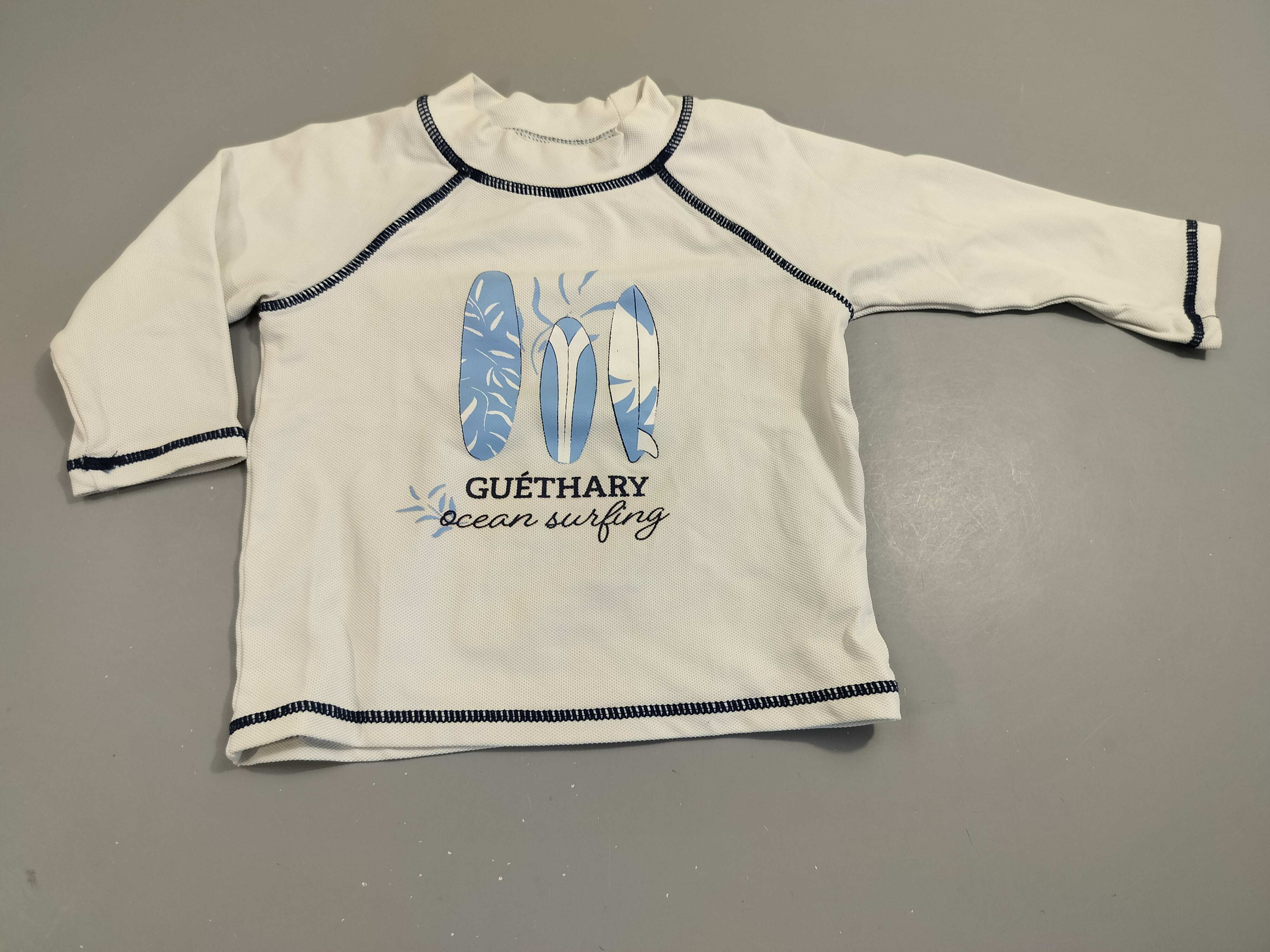 T-shirt m.l anti uv blanc , planches de surf 