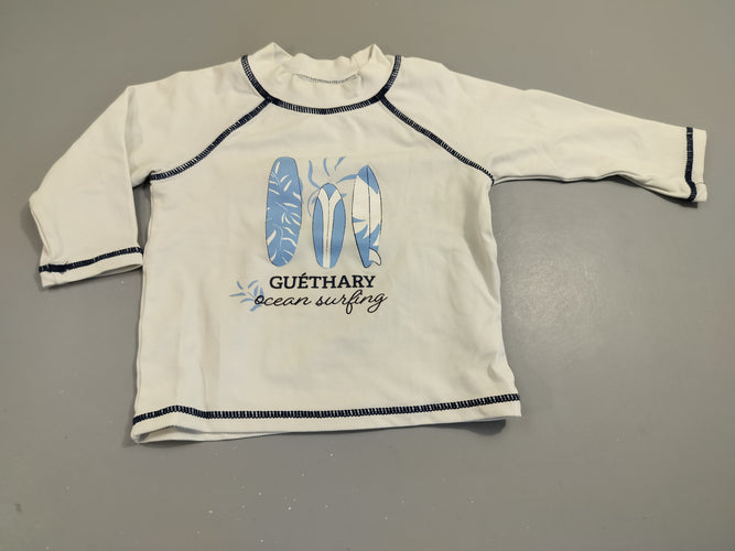 T-shirt m.l anti uv blanc , planches de surf "Guéthar.y", moins cher chez Petit Kiwi