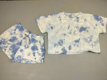 T-shirt m.c + Short assorti  bleu blanc imprimé effet tie&dye
