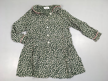 Robe m.l flanelle verte fleurie blanc