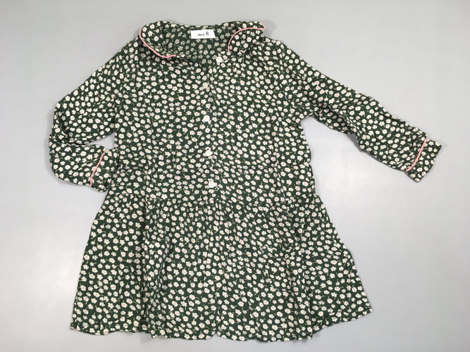 Robe m.l flanelle verte fleurie blanc, moins cher chez Petit Kiwi