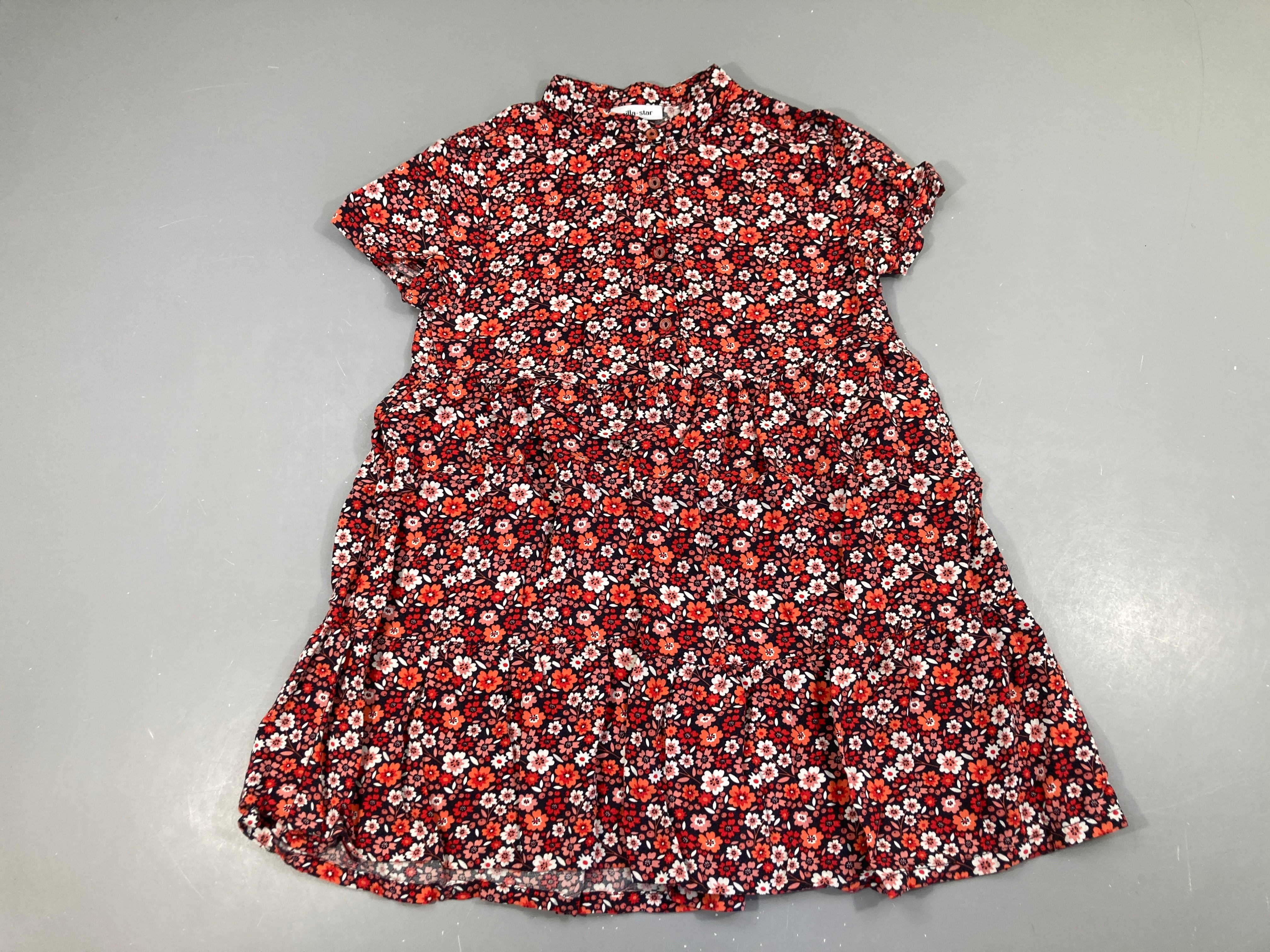 Robe m.c noir fleuri orange/rouge