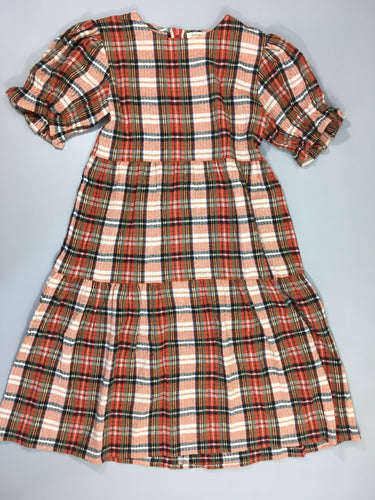 Robe longue m.c texturée à carreaux brun-beige-rouge, moins cher chez Petit Kiwi