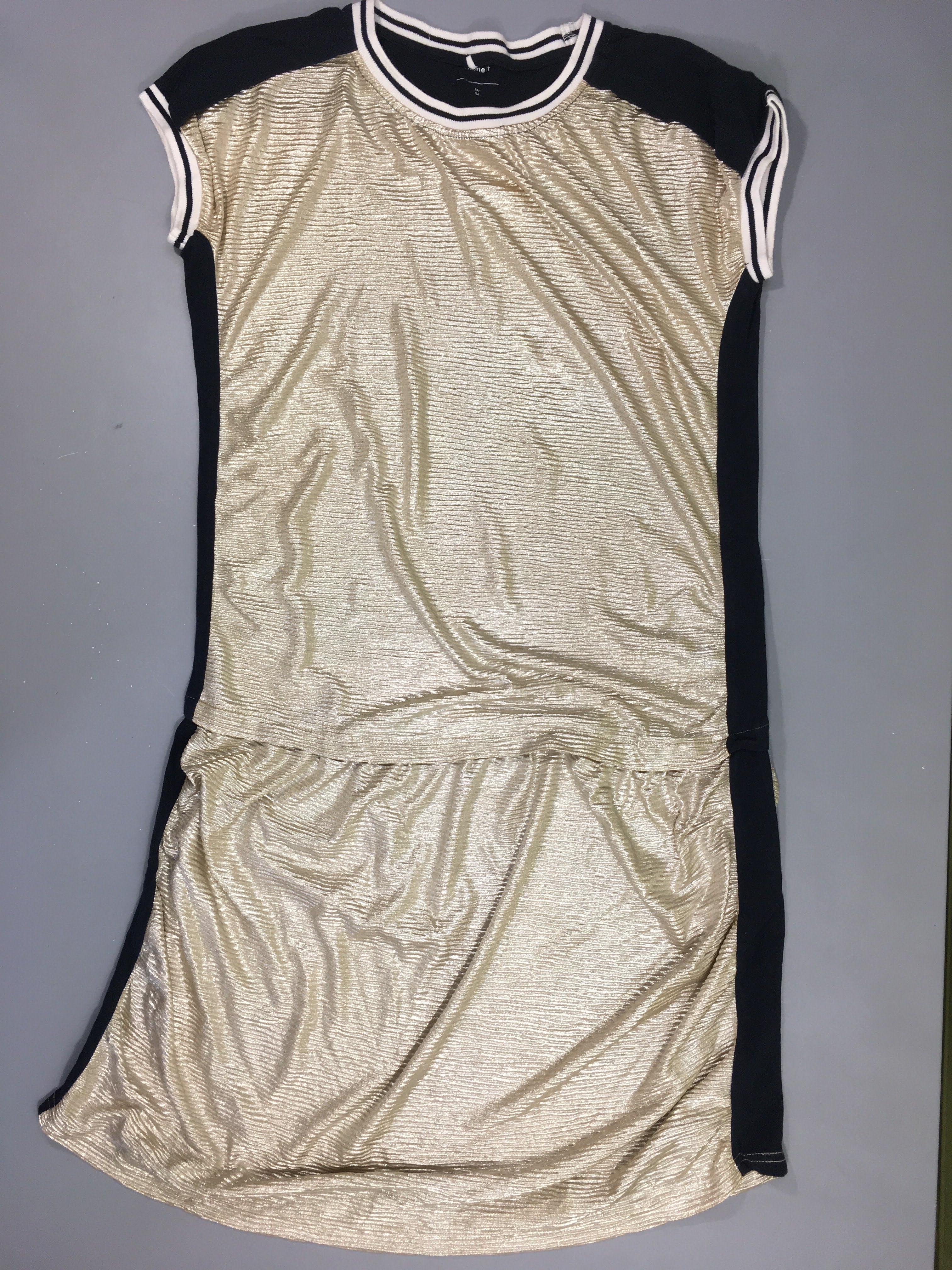 Robe m.c bi-matière dorée-bleue