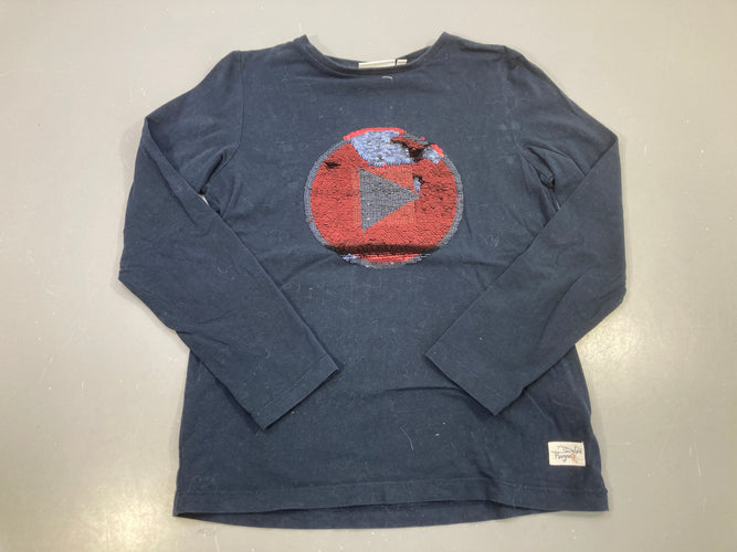 T-shirt m.l bleu marine sequins réversibles bouton play, Dylan Haegens, moins cher chez Petit Kiwi