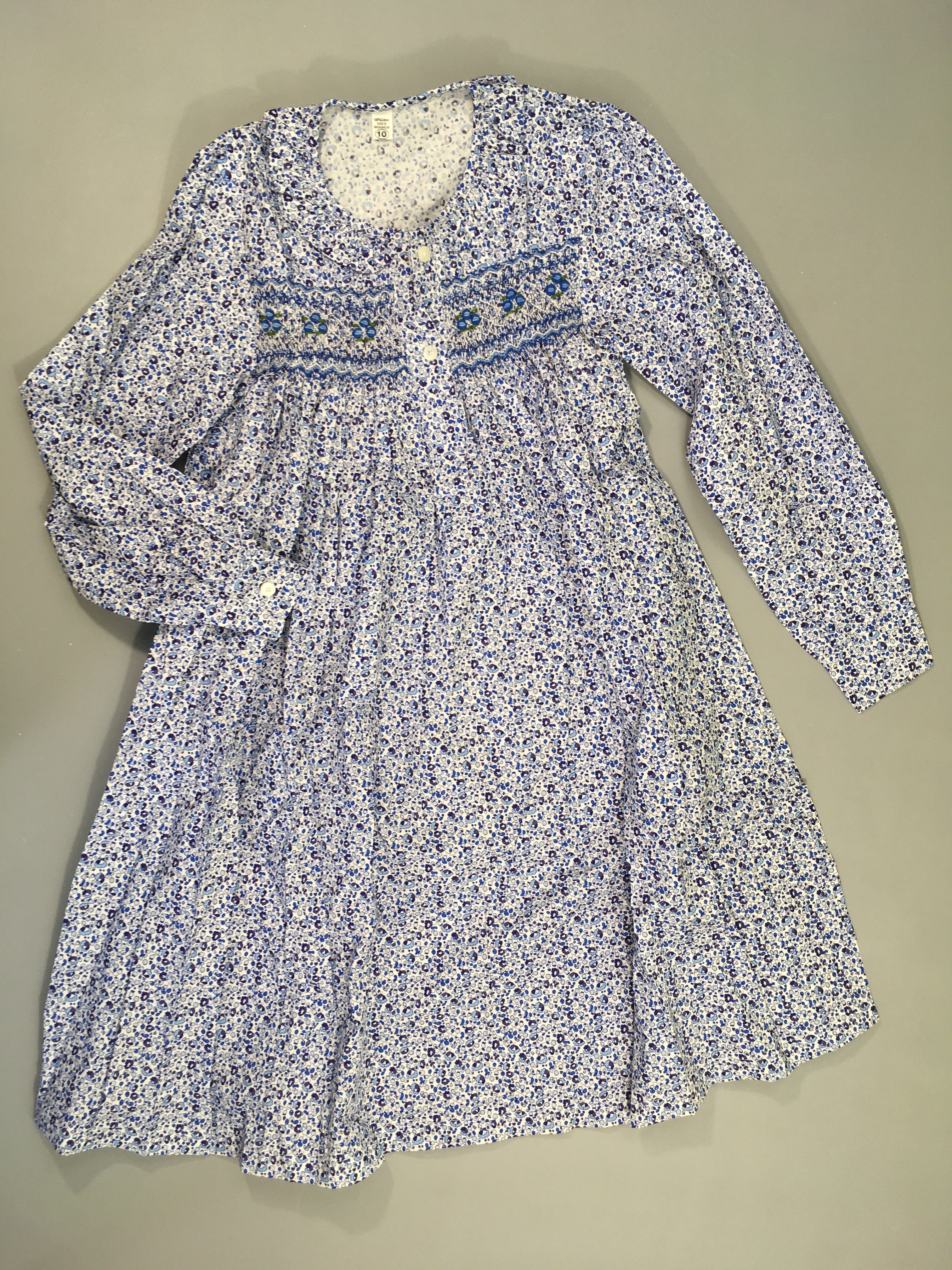 Robe m.l blanche fleuie bleu 100%Coton