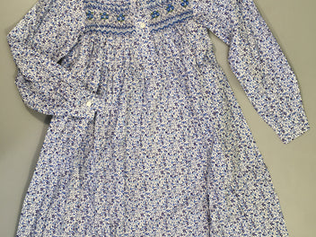 Robe m.l blanche fleuie bleu 100%Coton