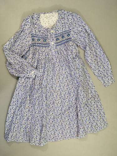 Robe m.l blanche fleuie bleu 100%Coton, moins cher chez Petit Kiwi