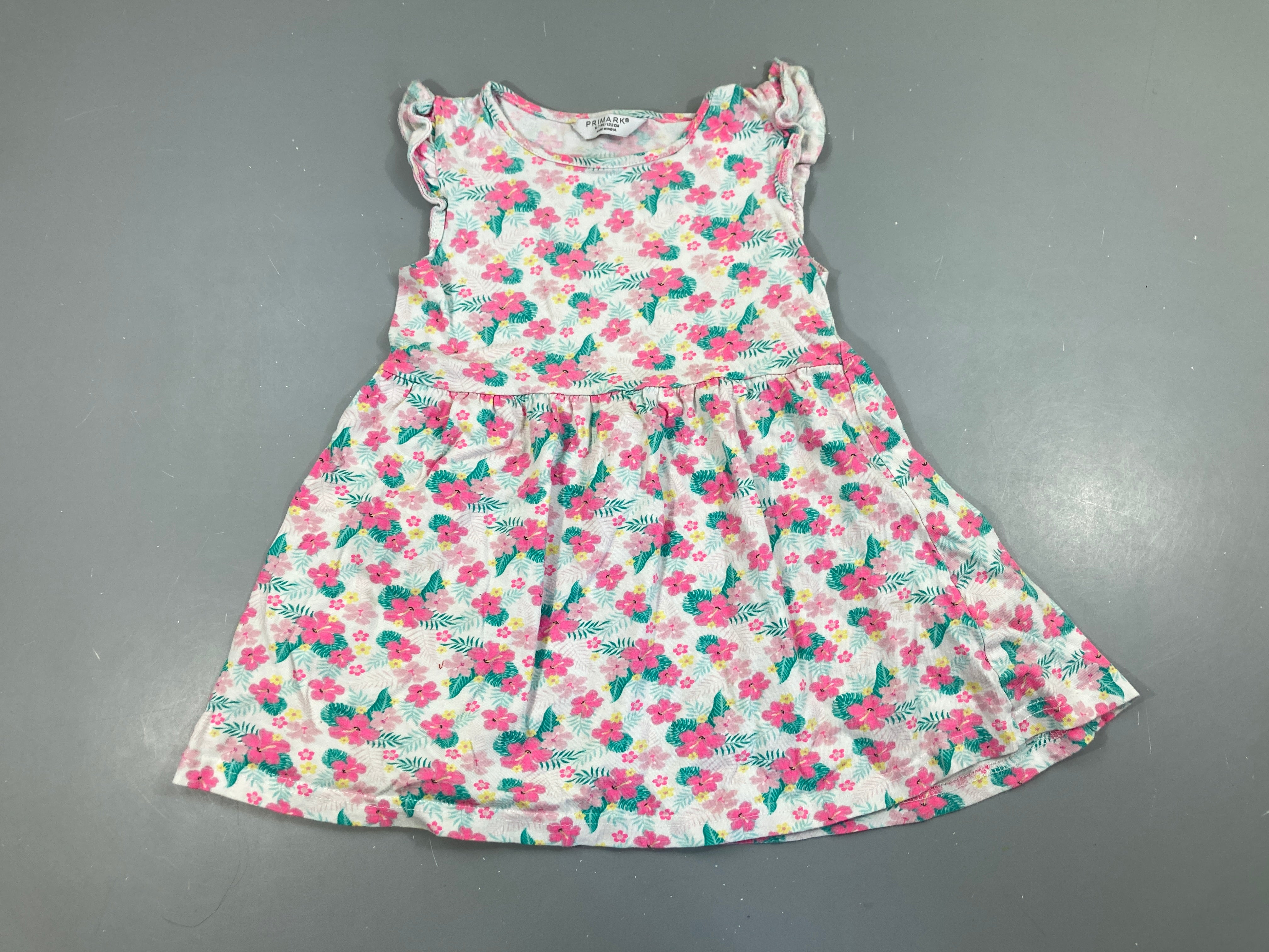 Robe m.c jersey blanche fleurie, boulochée
