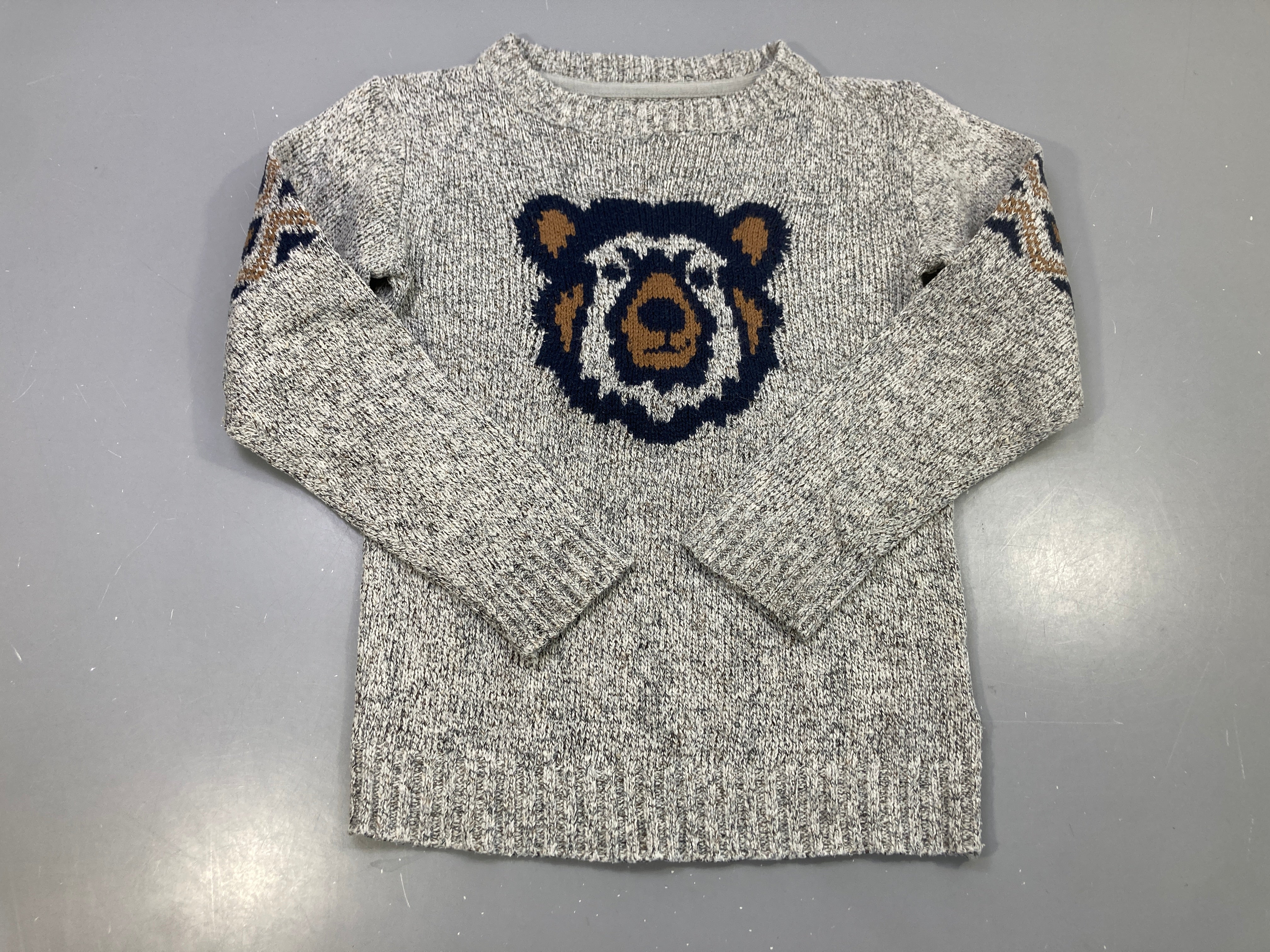 Pull gris chiné maille ours jacquard