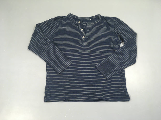 T-shirt m.l bleu foncé rayé gris col mao, moins cher chez Petit Kiwi