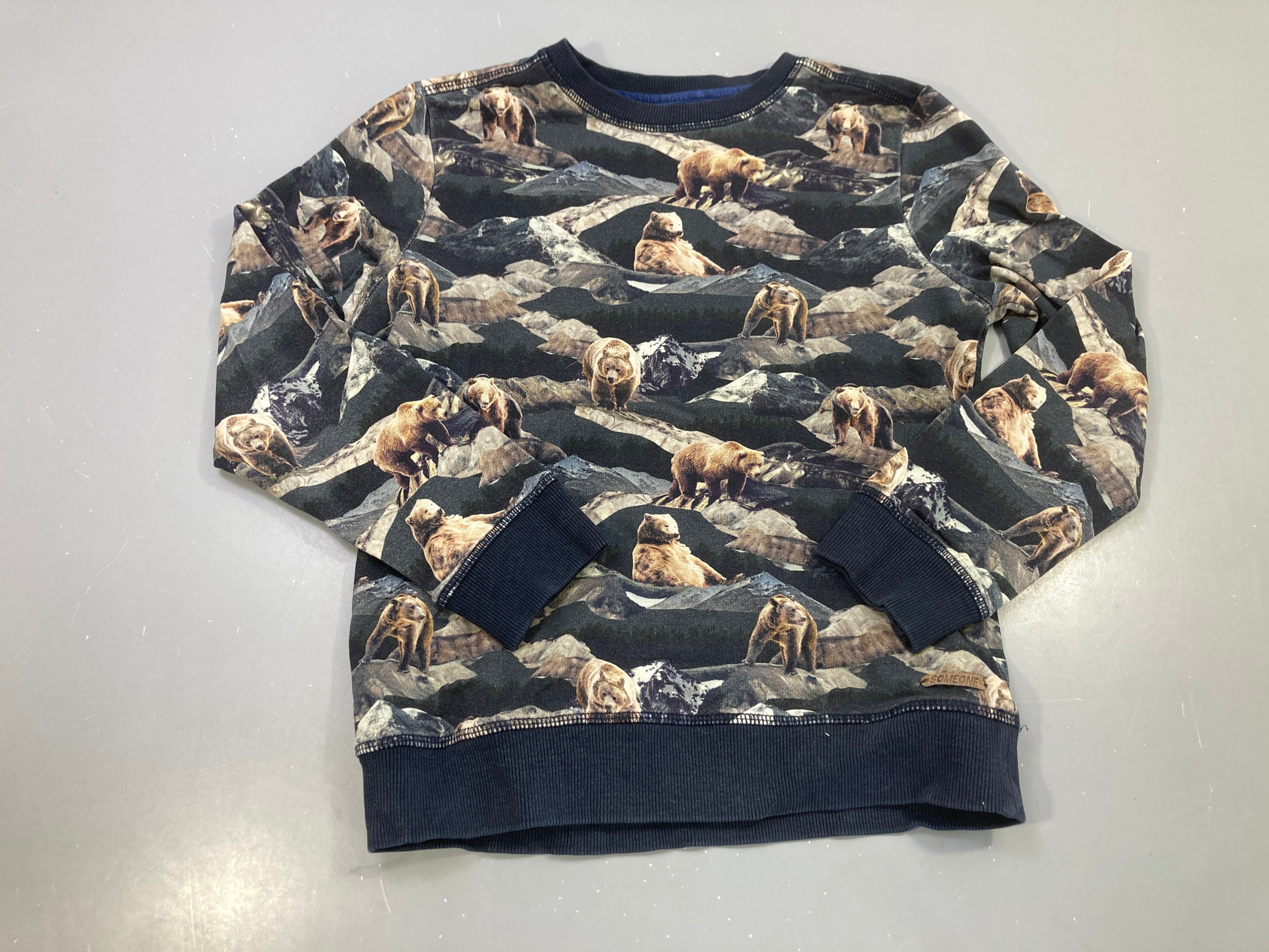 Sweat bleu marine ours et montagnes