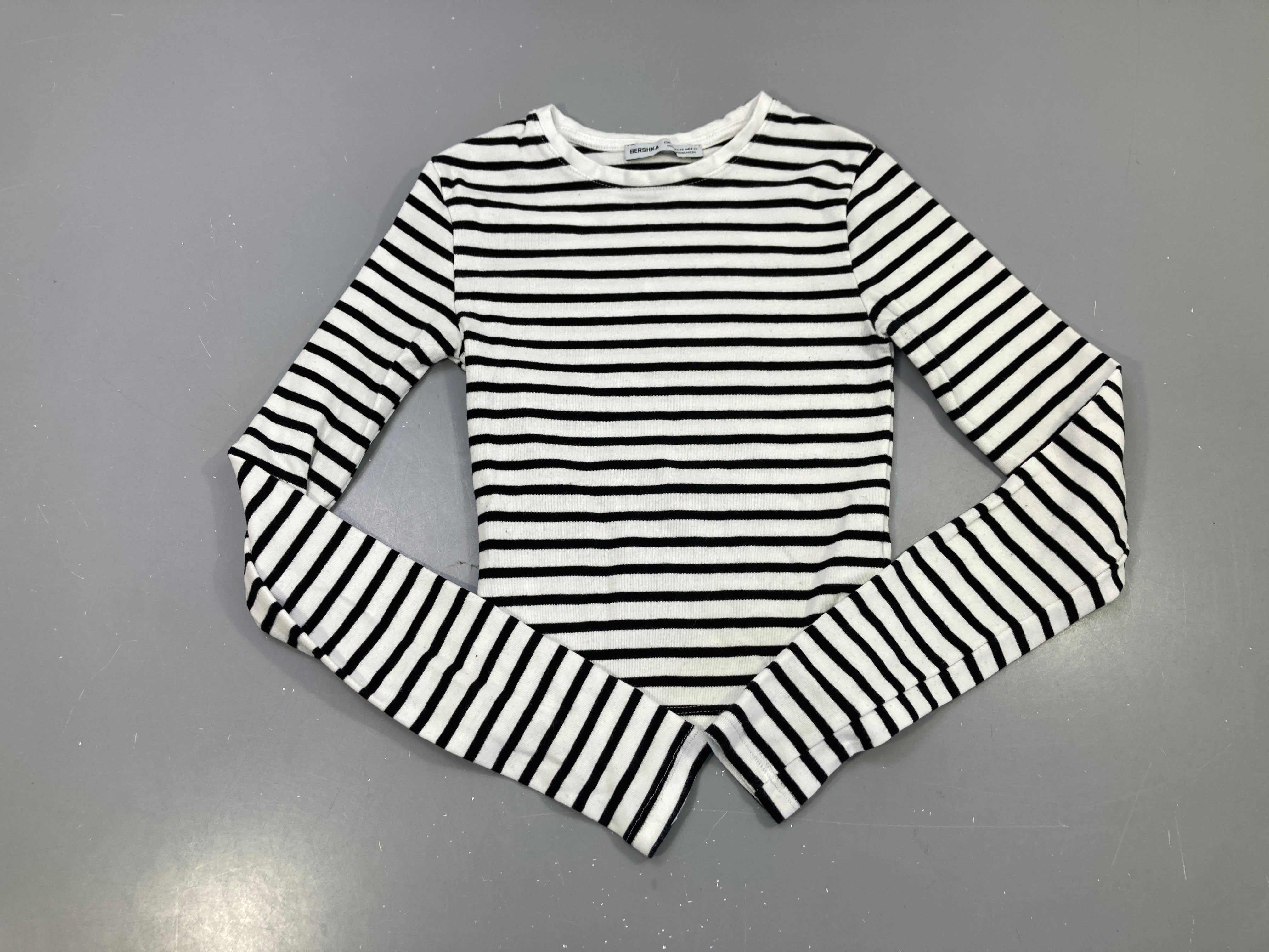 T-shirt m.l blanc rayé noir, court