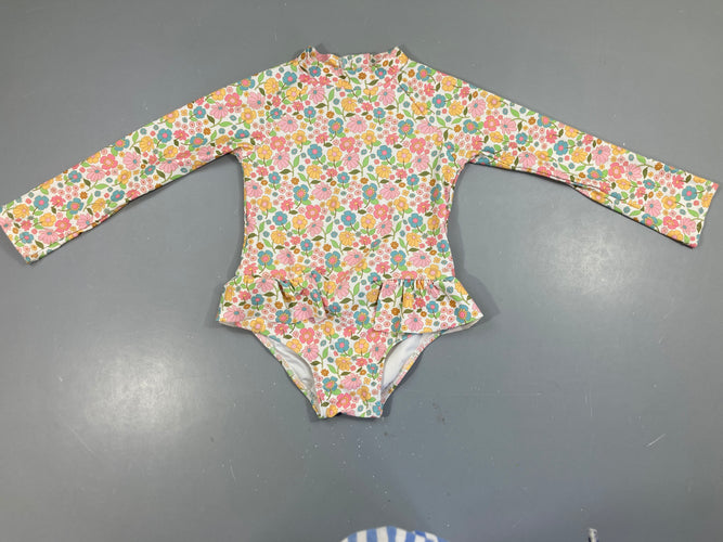 Maillot ml blanc fleurs, moins cher chez Petit Kiwi