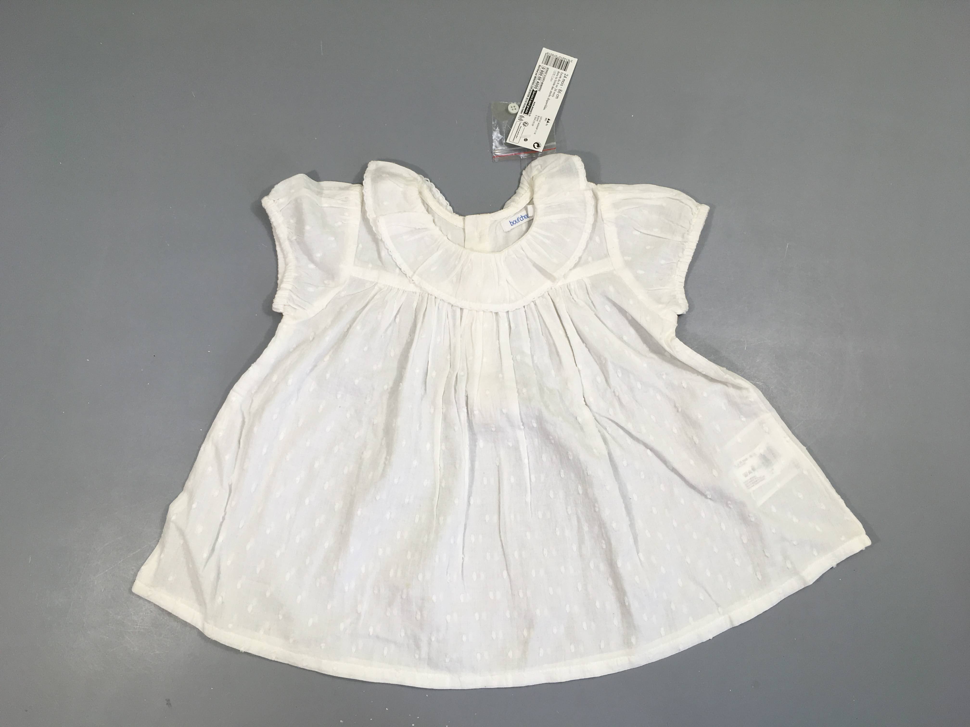 Neuf-Blouse m.c blanche texturée col