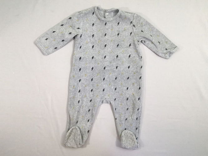 Pyjama velours gris chiné éclairs, moins cher chez Petit Kiwi