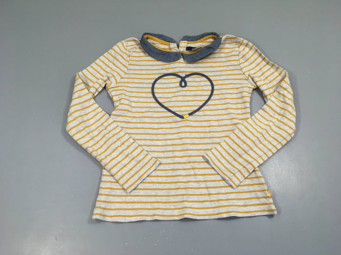 T-shirt m.l gris rayé jaune coeur texturé col denim Bouloché, moins cher chez Petit Kiwi