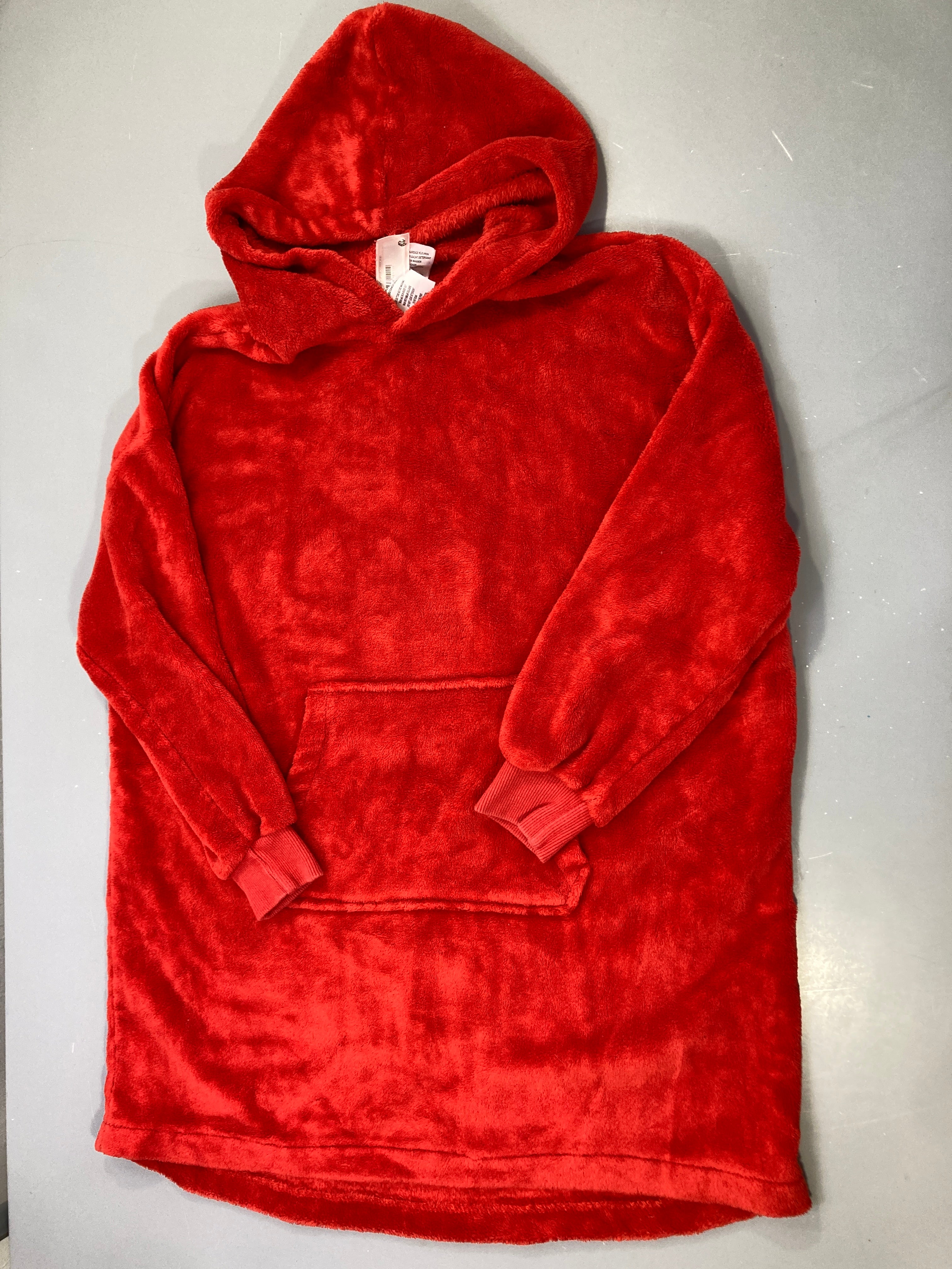 Poncho oversize rouge polaire, poche kangourou