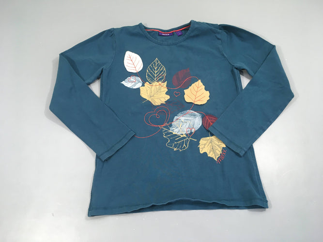 T-shirt m.l bleu canard feuilles texturées, moins cher chez Petit Kiwi
