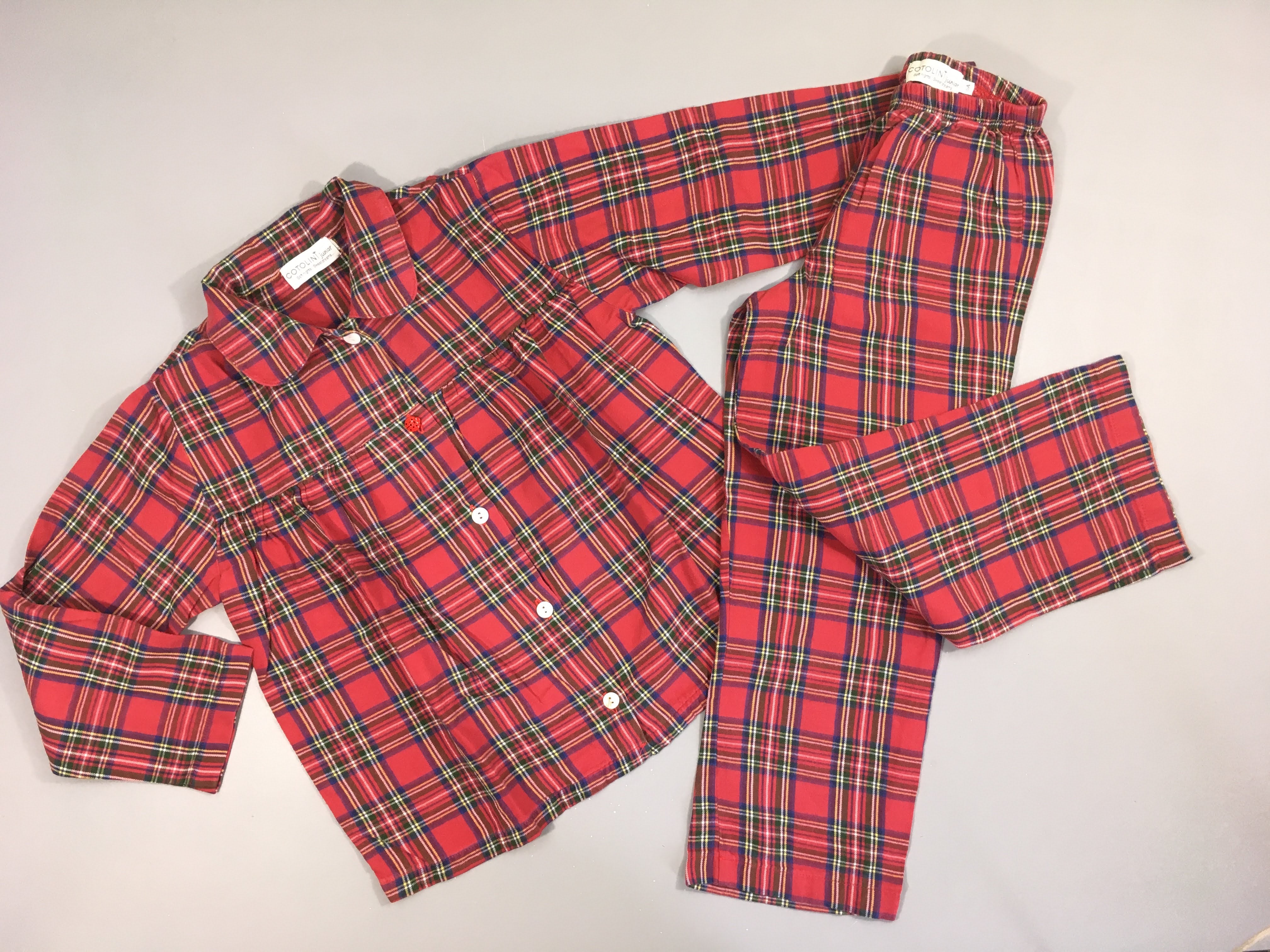 Pyjama 2 pcs flanelle à carreaux rouge-bleu Cotolini junior