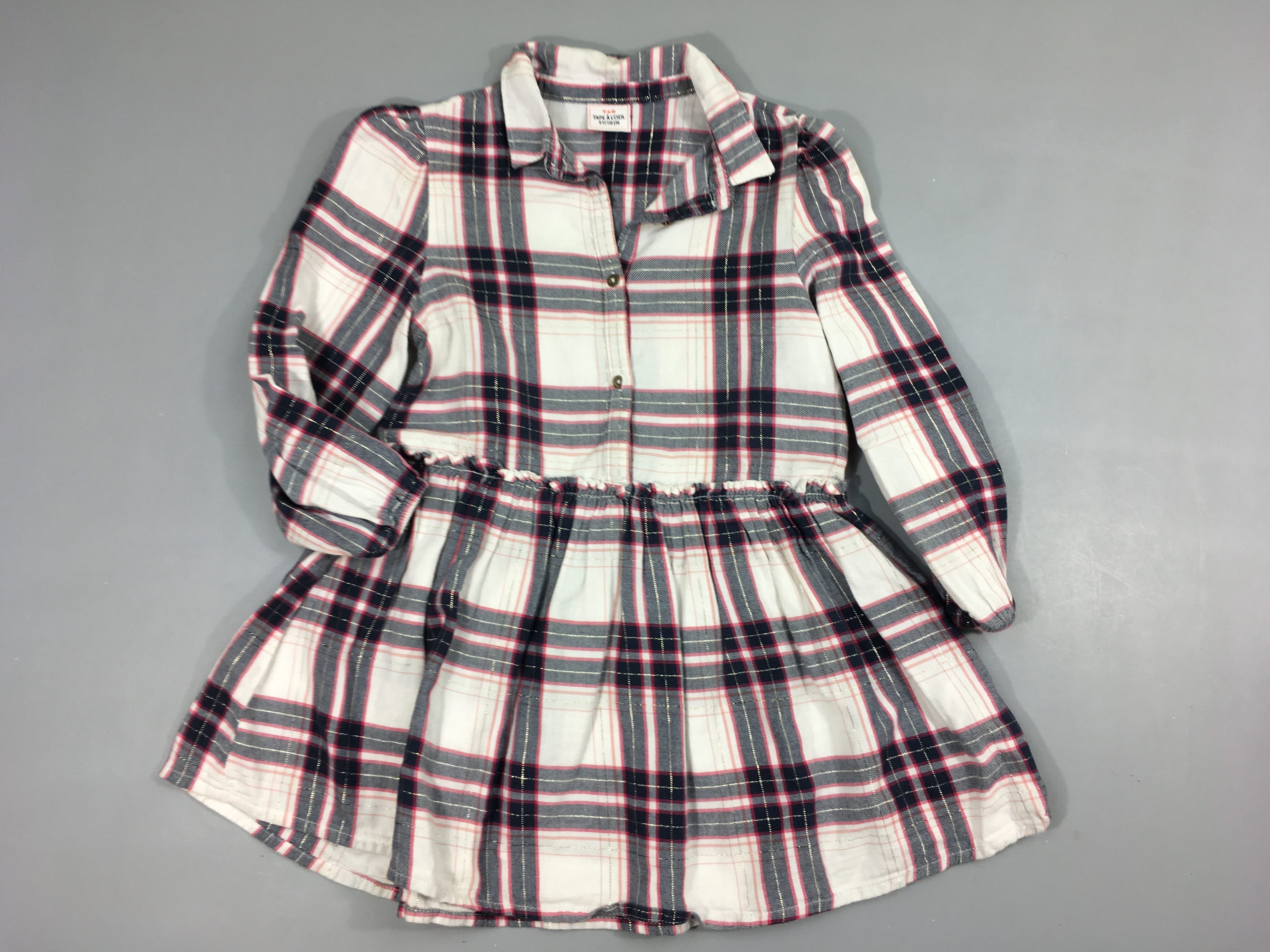 Robe chemise ml à carreaux blanc-bleu fil doré