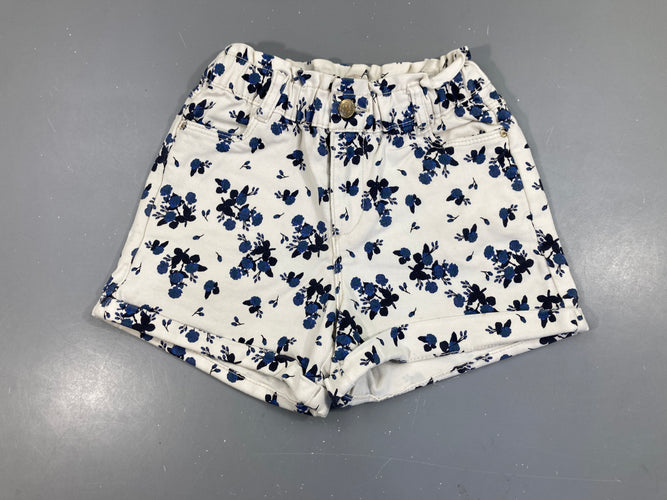 Short denim blanc fleurs bleu à revers, moins cher chez Petit Kiwi