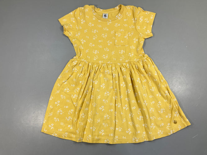 Robe m.c molleton jaune fleurs légèrement boulochée, moins cher chez Petit Kiwi
