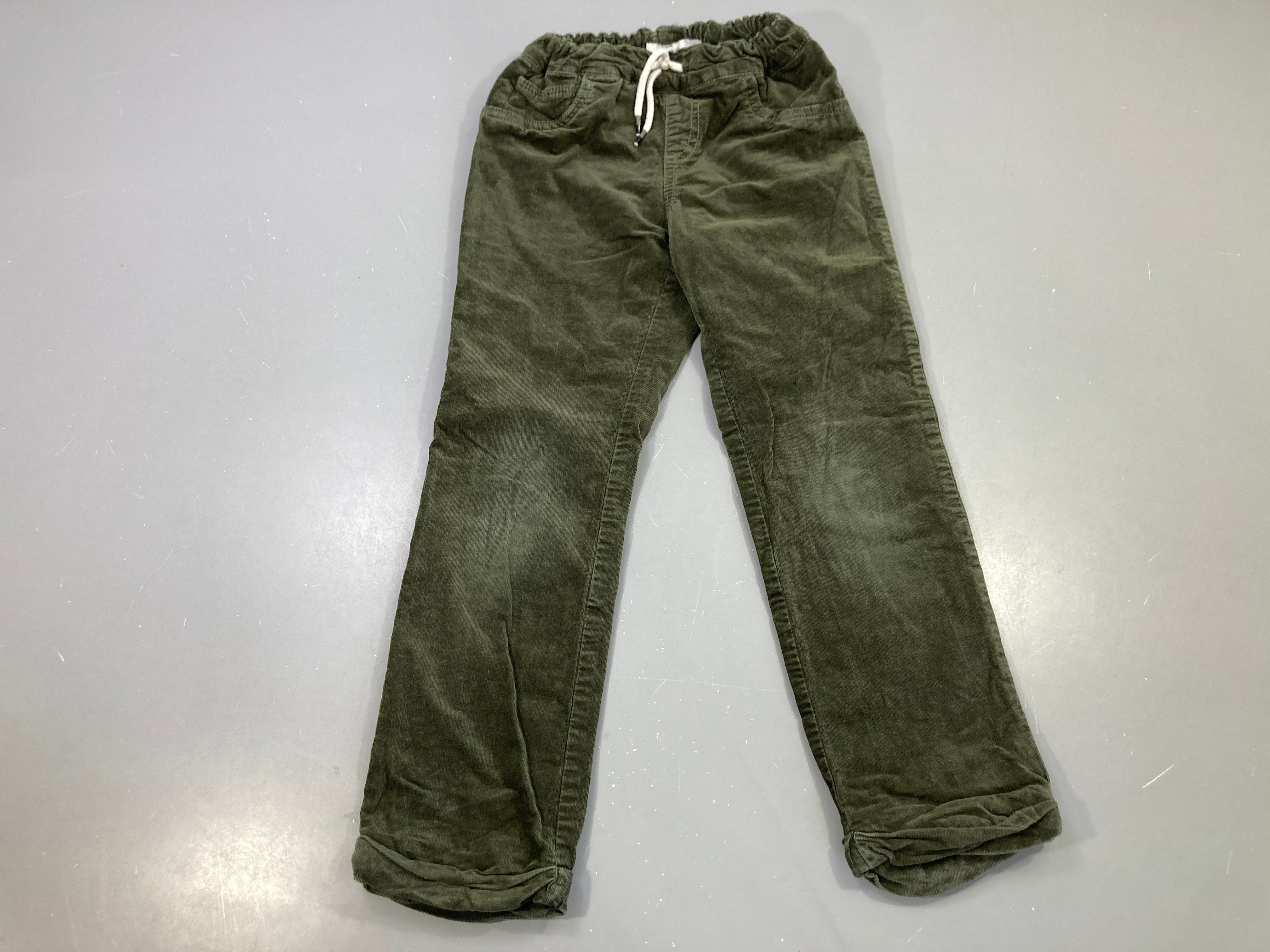 Pantalon kaki velours côtelé doublé jersey, taille élastique à cordon