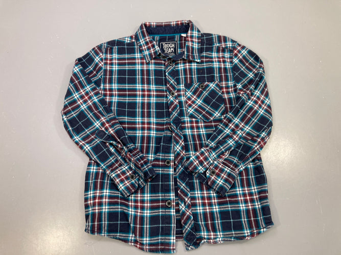 Chemise m.l bleu marine carreaux bordeaux turquoise, flanelle, Tough Team, moins cher chez Petit Kiwi