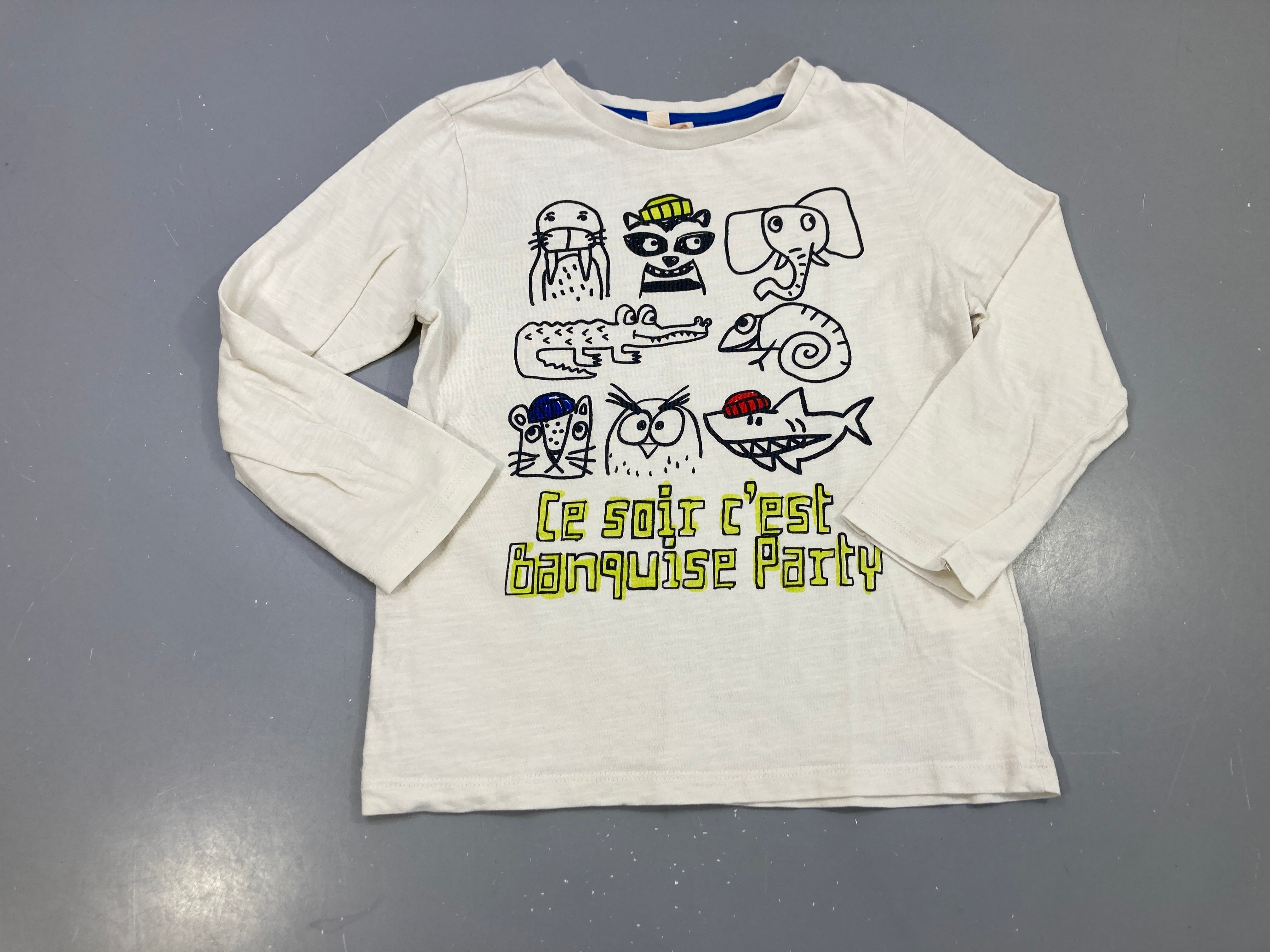 T-shirt m.l blanc flammé animaux « Ce soir c'est banquise party »