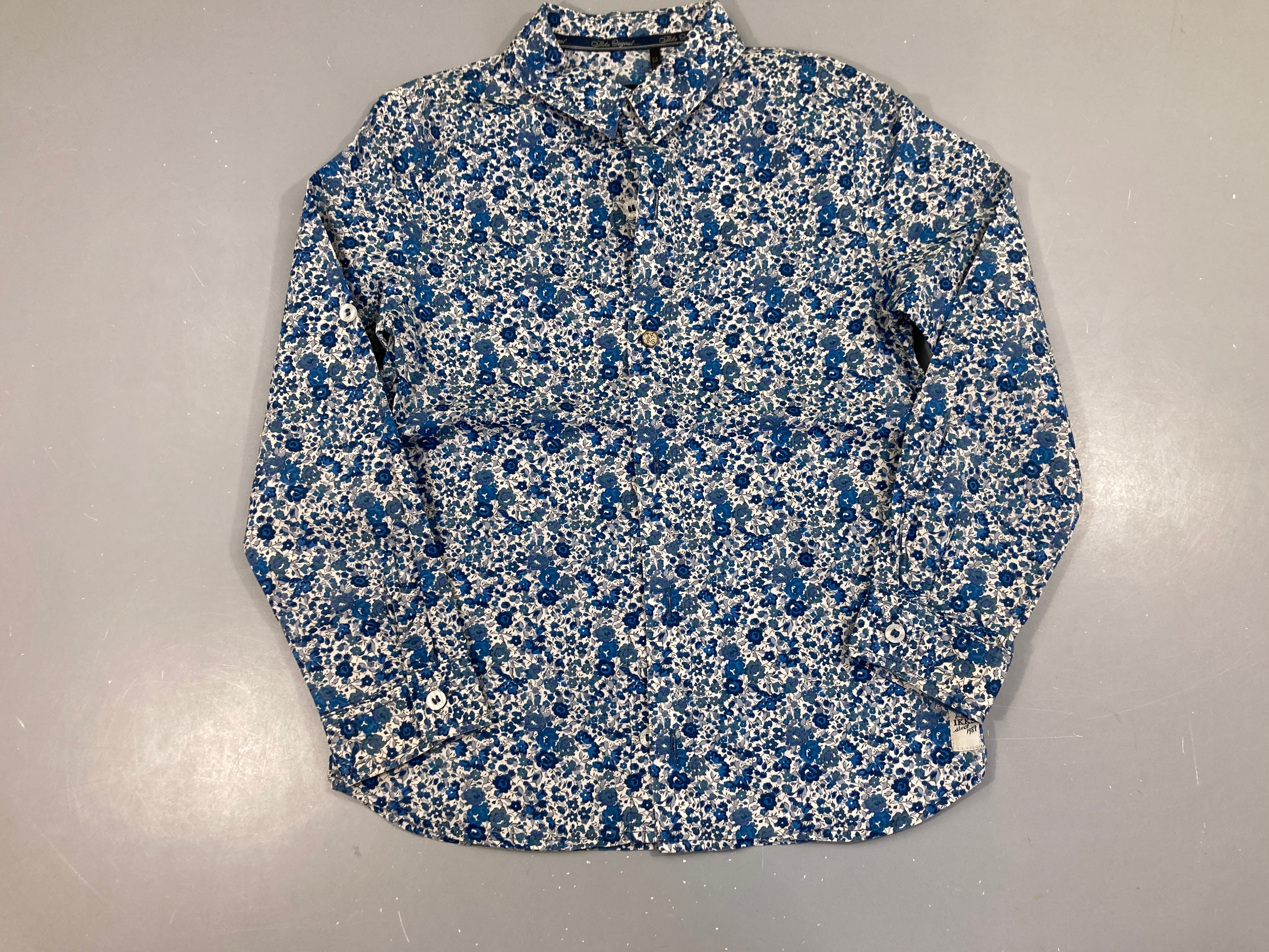 Chemisier ml à fleurs blanc/bleu