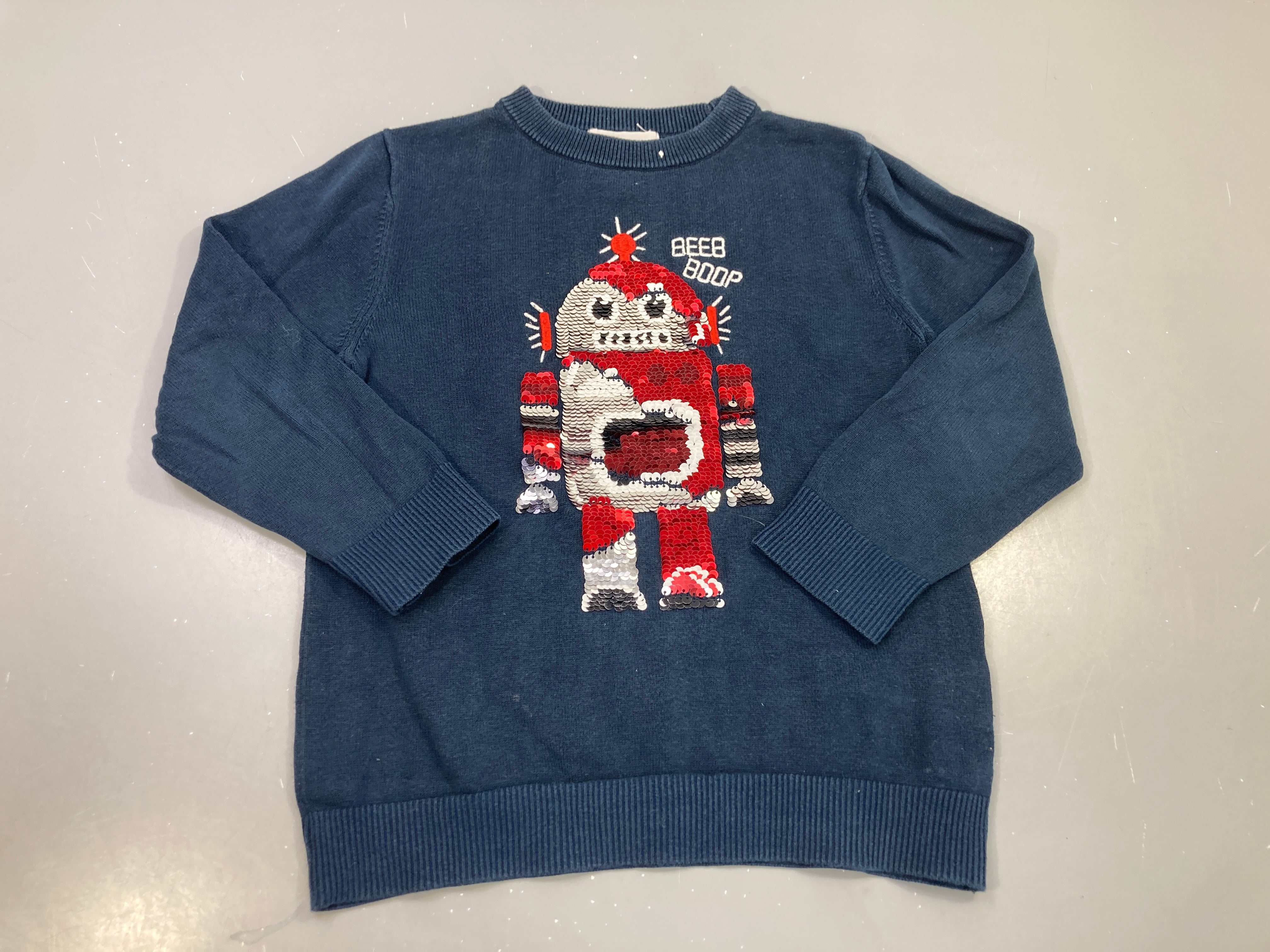 Pull bleu marine robot sequins réversibles « Beeb boop »