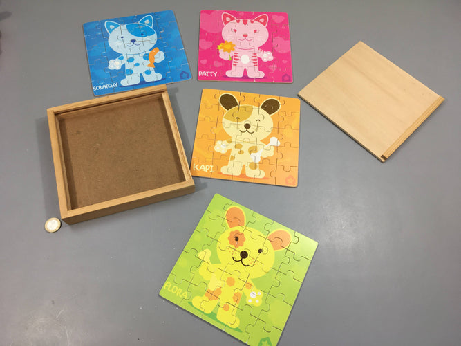 4 puzzles en bois animaux, moins cher chez Petit Kiwi