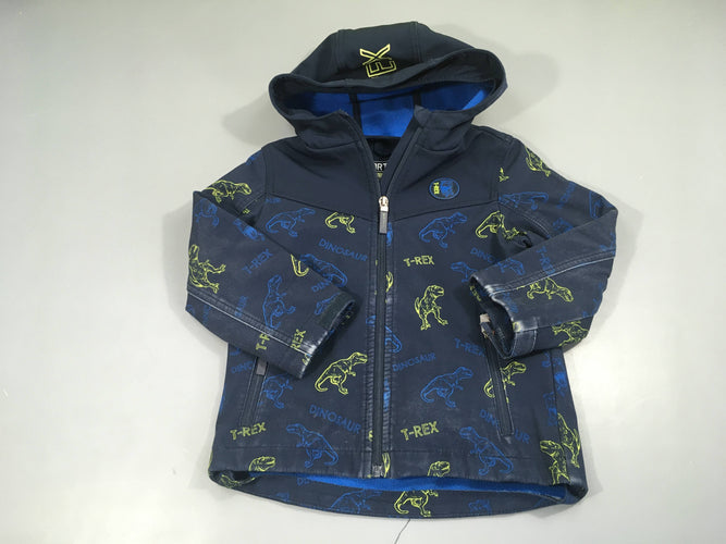 Veste softshell zippée bleu foncé dinosaures à capuche, moins cher chez Petit Kiwi