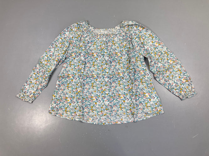 Blouse ml blanche fleurs, moins cher chez Petit Kiwi