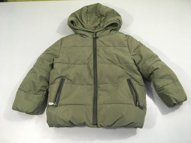 Manteau zippé ouatiné à capuche kaki doublé polar, moins cher chez Petit Kiwi
