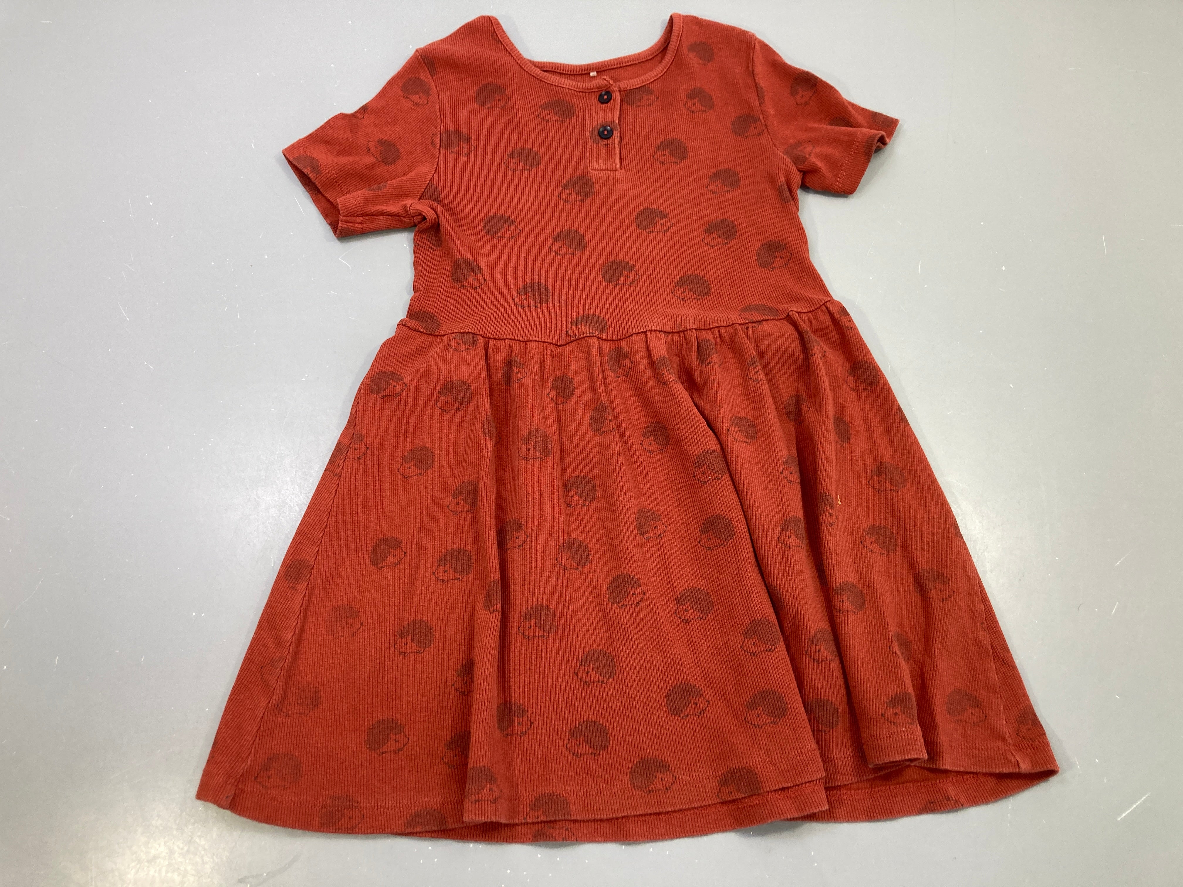 Robe m.c mailles rouille côtelée hérissons, boutons col