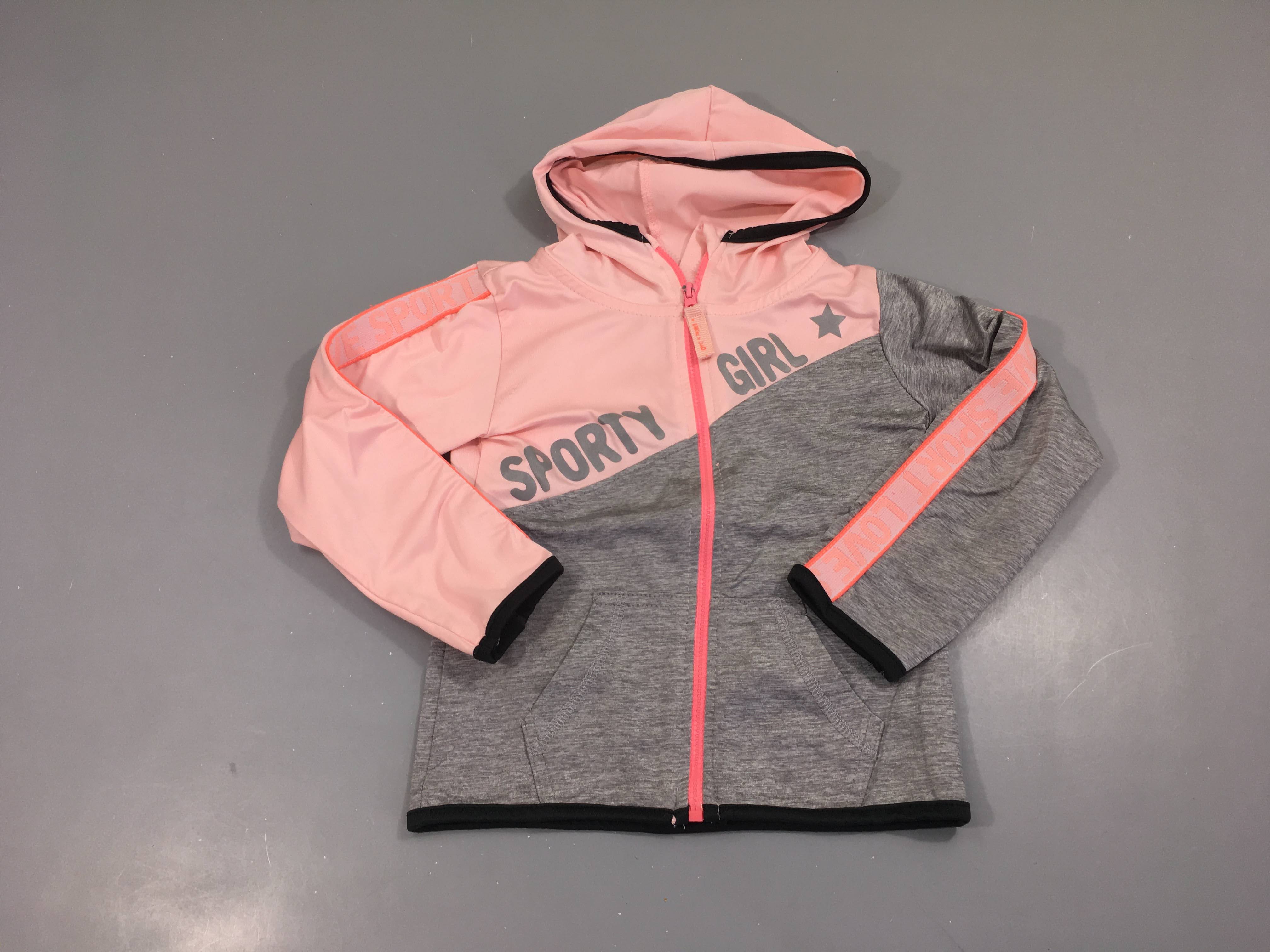 Gilet de sport zippé rose/gris sporty girl à capuche