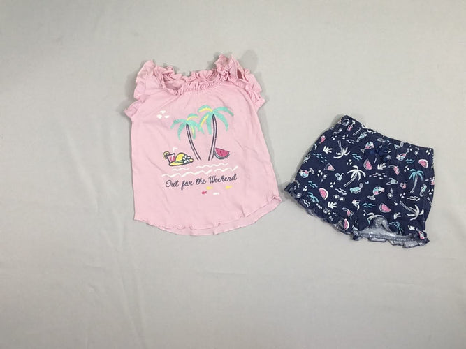 T-shirt m.c rose + short jersey bleu mer, moins cher chez Petit Kiwi