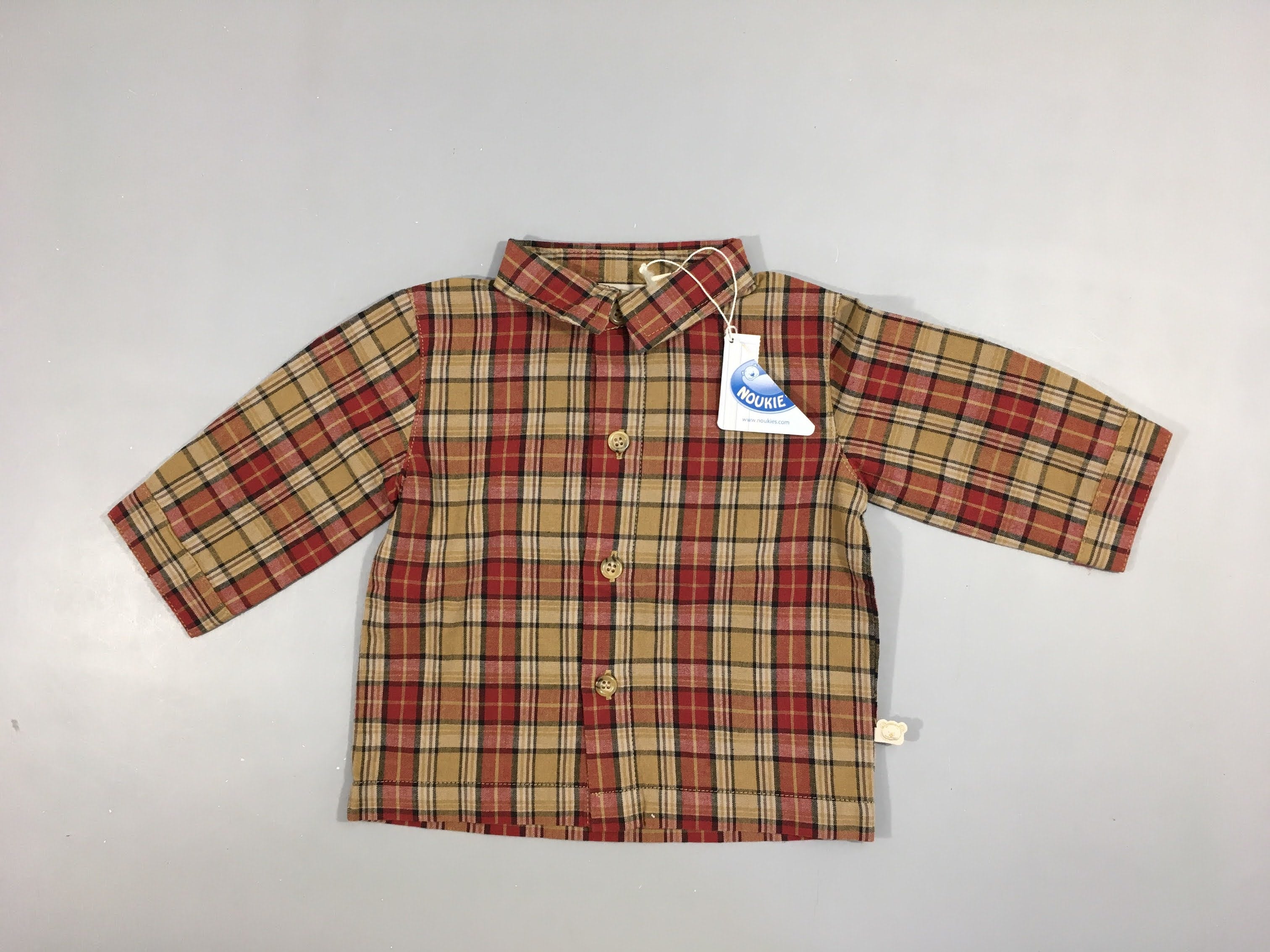 Neuf-Chemise m.l à carreaux brun-bordeau