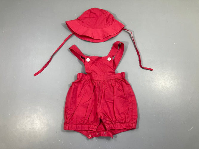 Salopette short rose + chapeau, moins cher chez Petit Kiwi